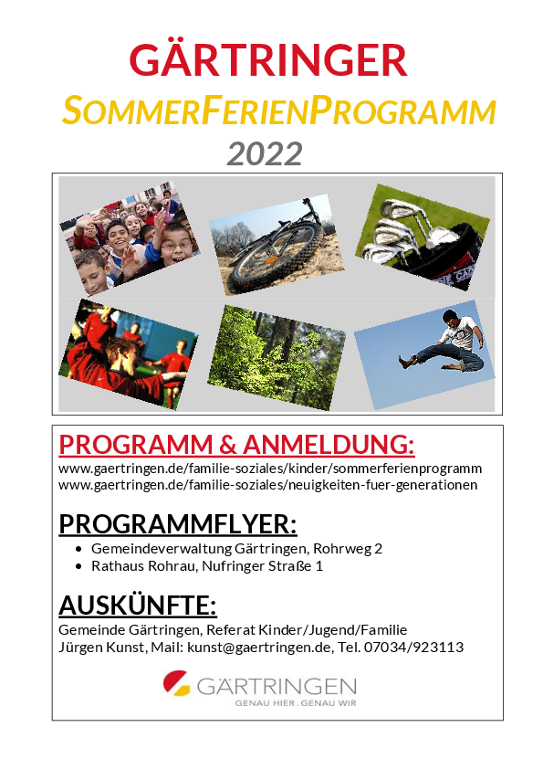 Plakathinweis Sommerferienprogramm 2022
