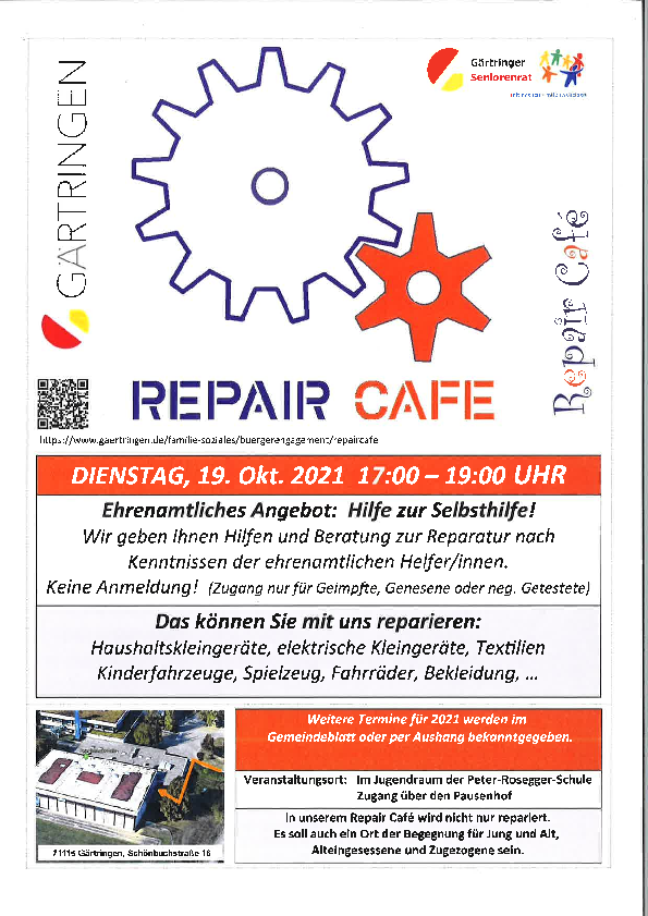 Plakathinweis Repaircafe 19. Oktober 2021